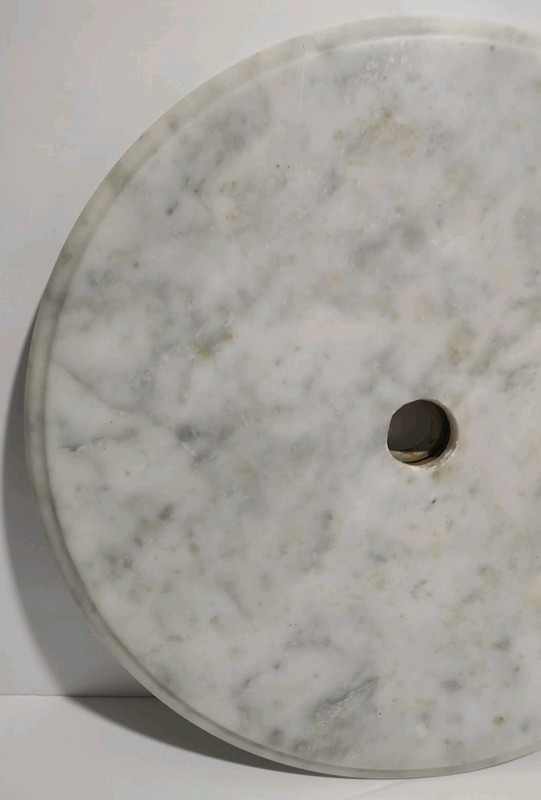 Vintage 15" Italian Marble Table Top (Italy) White & Gray Veining gallery