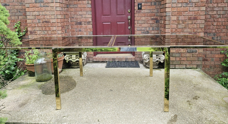 VINTAGE DINING TABLE D.I.A. BRASS & SMOKED GLASS EXTENSIONS TABLE DIA DESIGN INS gallery