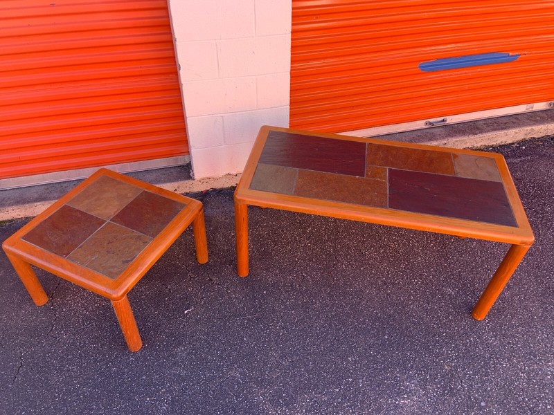SET Vintage Danish Teak Tables With Slate Tops by Haslev mid century denmark gallery
