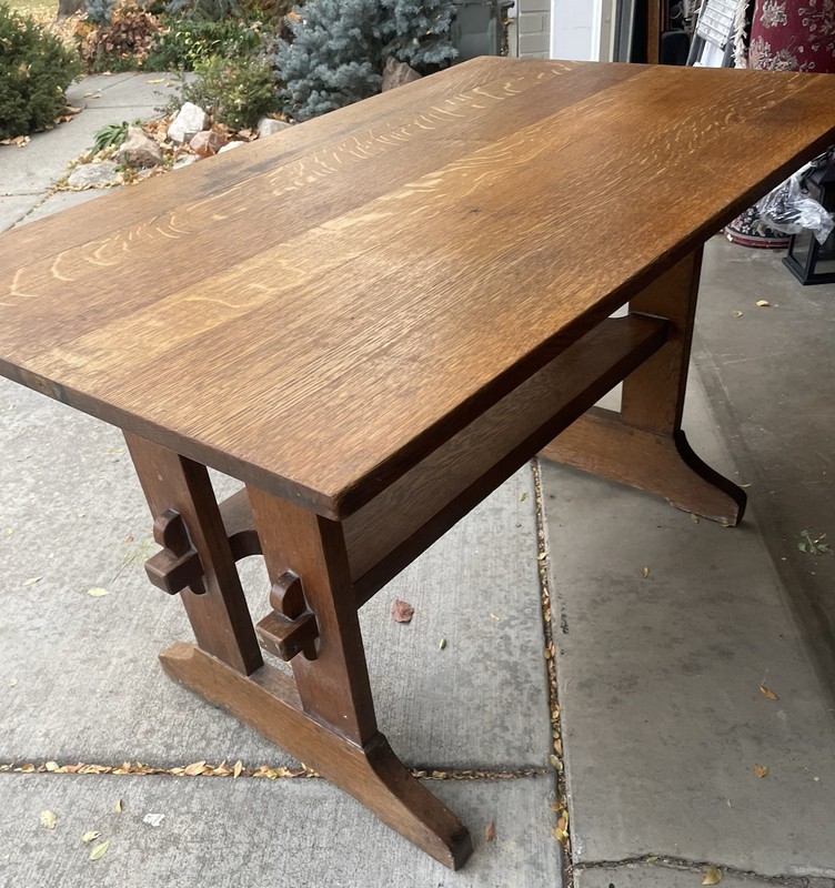 Stickley Mission Oak ORIGINAL Arts & Crafts Trestle Library Table # 637