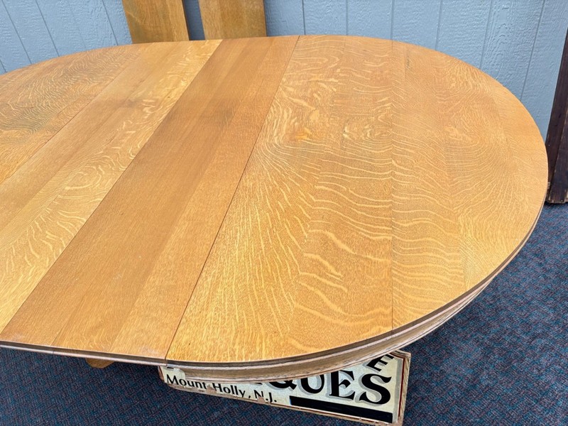 67359 Antique Round Oak Dining Table with Pedestal Base and 4- 12'" Wide Leaves gallery