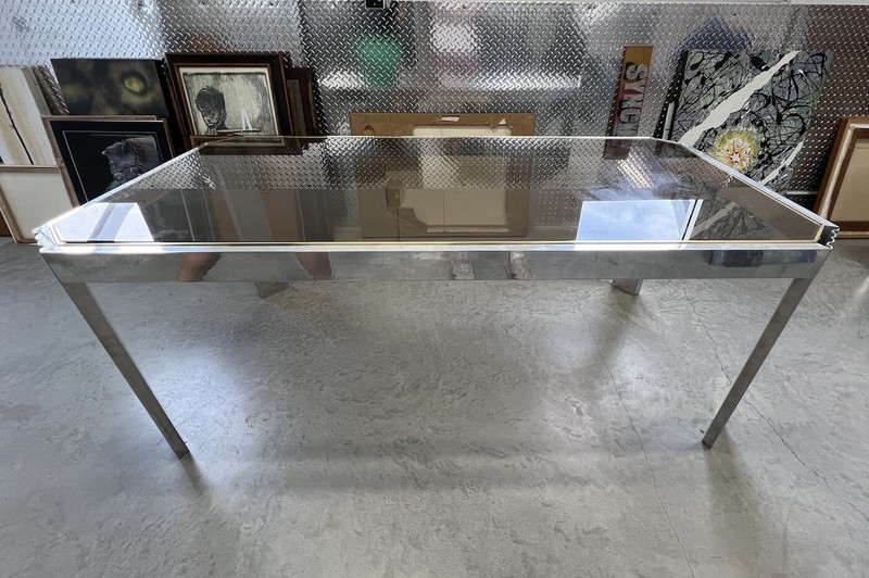 Italian Vintage Art Design Dining Table made of Aluminum, Brass, Tinted Glass gallery