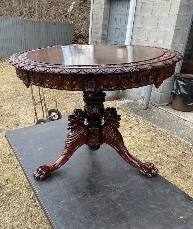 RARE R. J. HORNER CARVED MAHOGANY FIGURAL CENTER TABLE