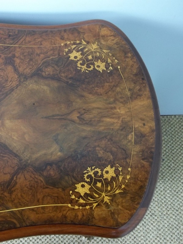 antique marquetry inlaid burr walnut sofa games centre card console lamp table gallery