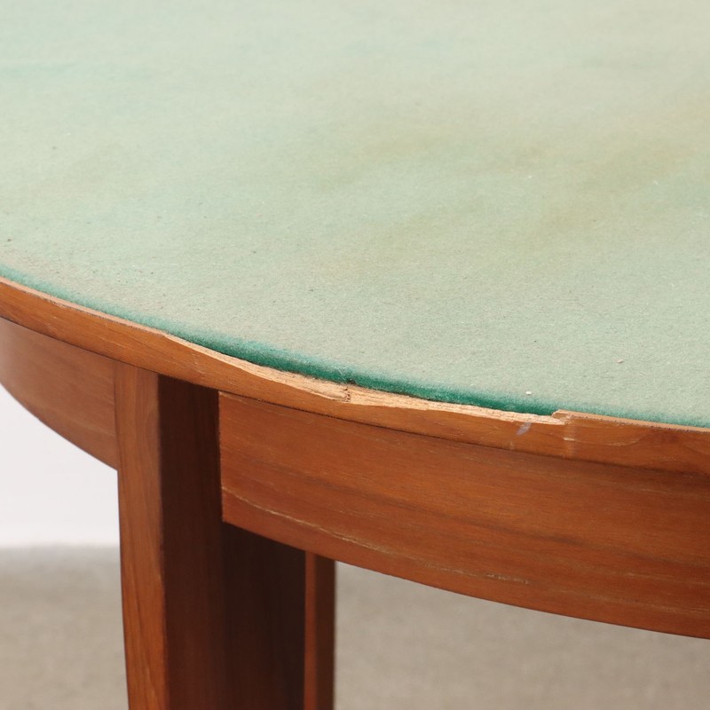 Vintage Round Table Teak Fabric Covered Top 1960s gallery