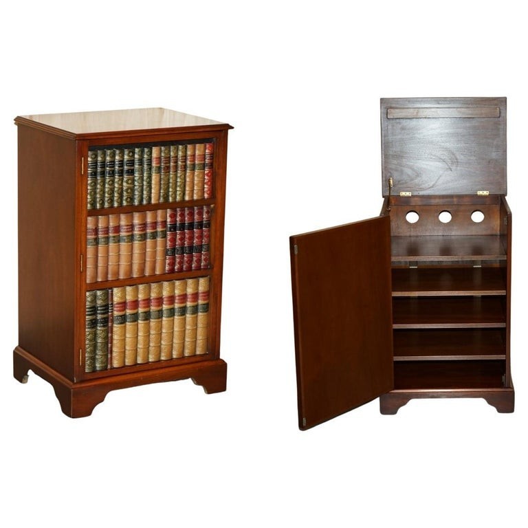 BRIGHTS OF NETTLEBED BURR WALNUT FAUX BOOK FRONT RECORD PLAYER STORAGE CABINET