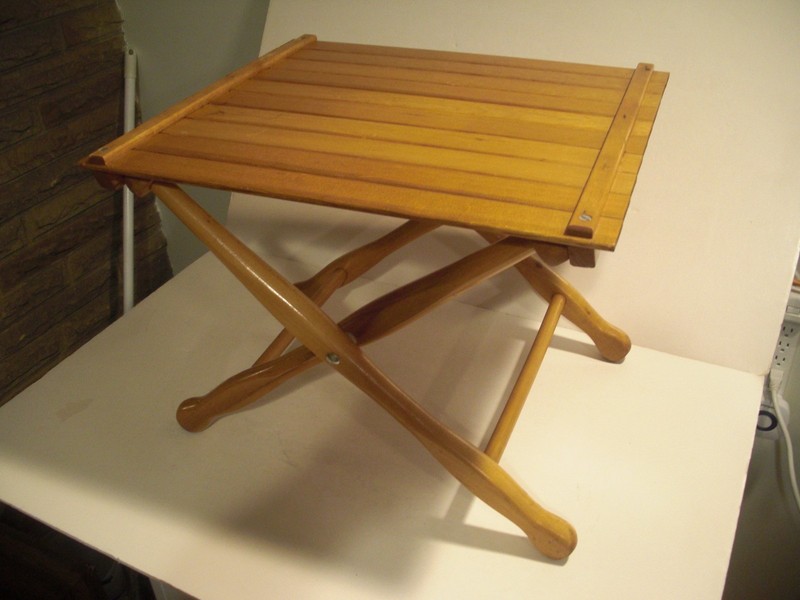 Mid-Century 1960s Gold Medal Furniture Racine WI Beech Wood Slat Folding Table