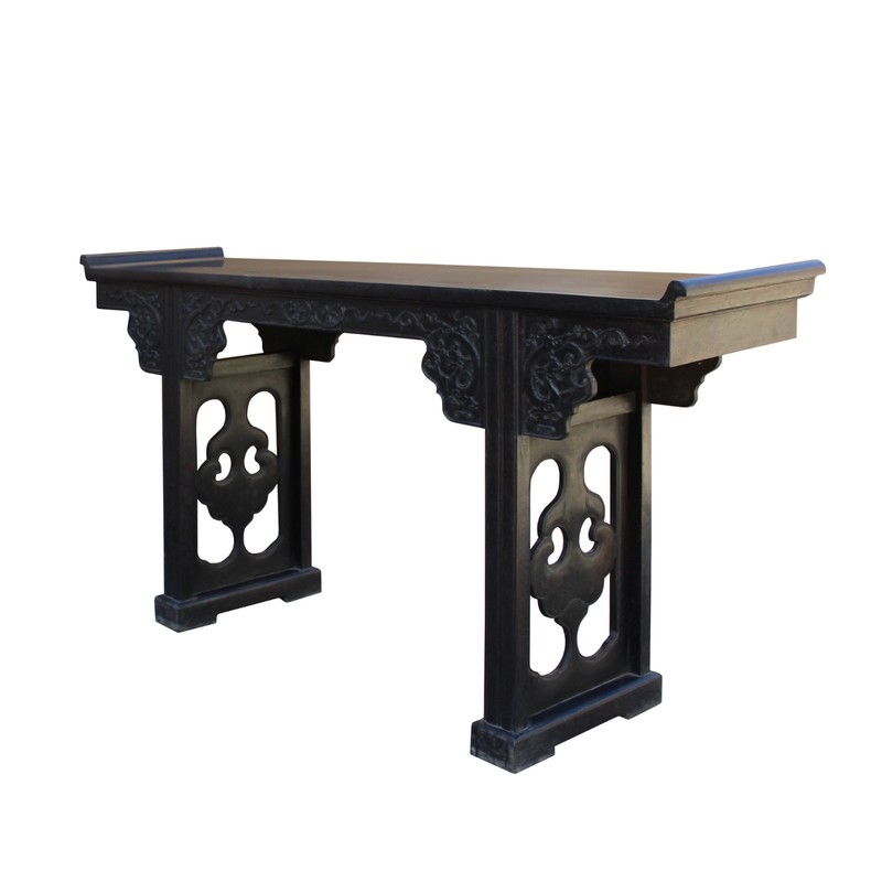 Chinese Brown Huali Rosewood Point Edge Relief Carving Altar Table cs4630 gallery