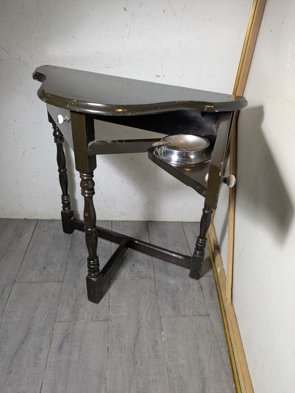 Vintage Rustic Wood Smoking Table Stand w Swing Out Ashtray Shelf Colonial 3-Leg gallery