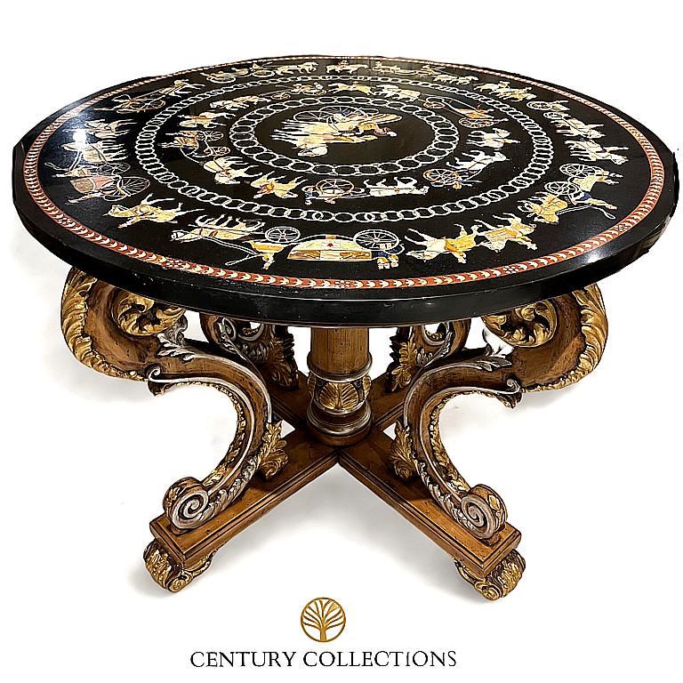 Francesco Molon Round Table With Italian Hand-carved Marble Top and Base