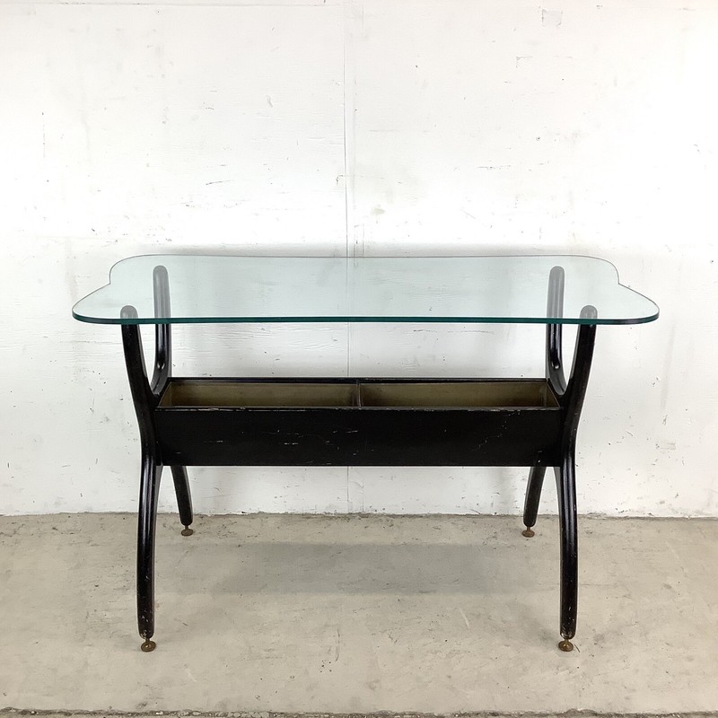 Mid-Century Scuptural Base Console Table With Glass Top gallery