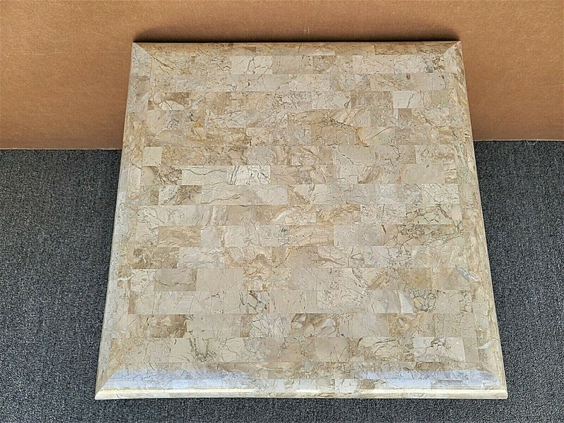 70's KARL SPRINGER Style Tessellated Fossil Stone Coffee Side Table gallery