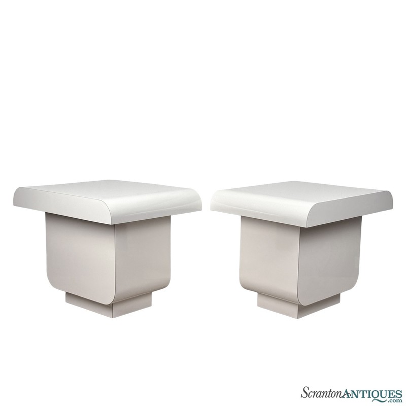 Vintage Postmodern White Lacquered End Tables – A Pair