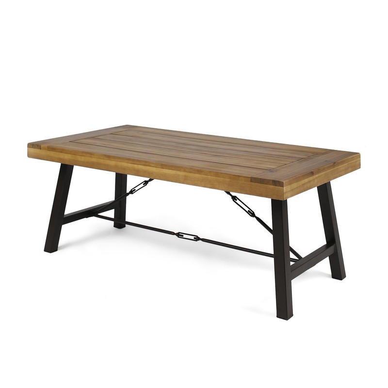 Outdoor Acacia Wood Coffee Table Teak Finish Rustic Metal Brown 27.25*45.75*18" gallery