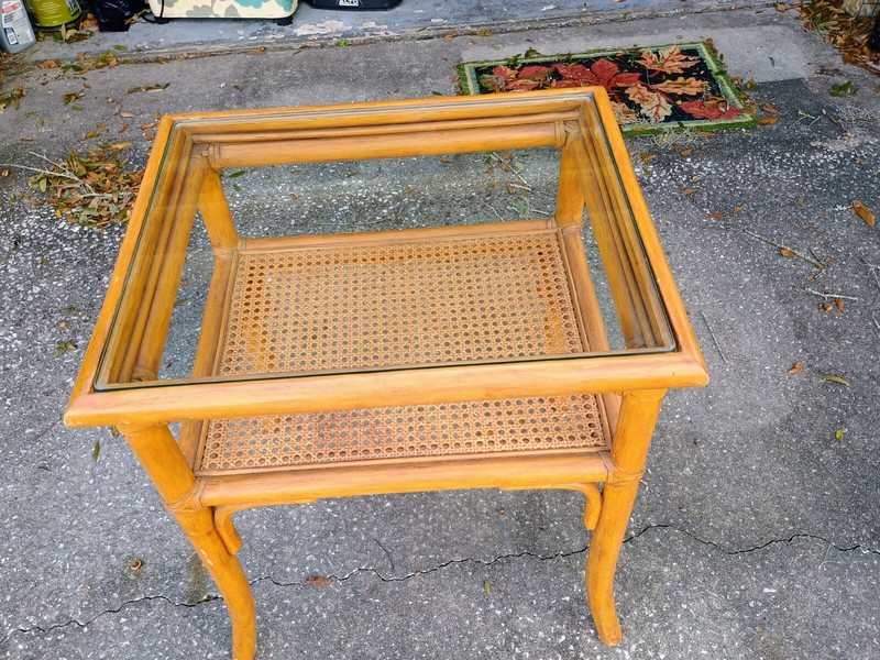 Vintage Bamboo Rattan Coffee /End Table with Glass Top gallery