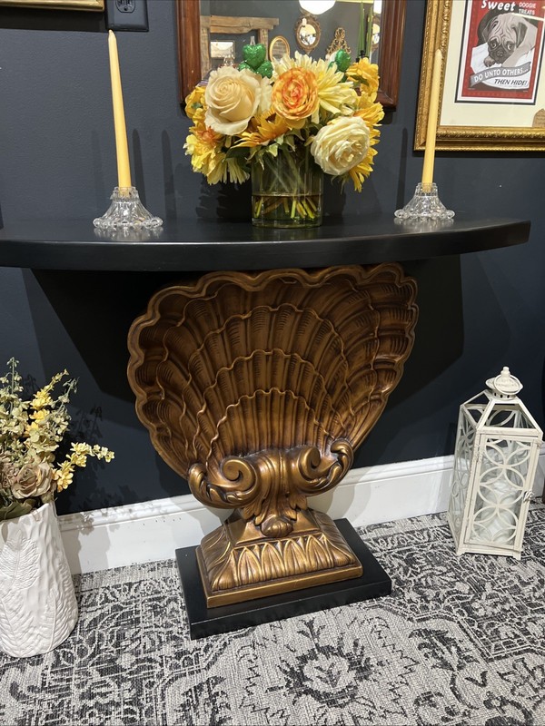 Hollywood Regency Grosfeld House Gilded Shell Console Table Clamshell