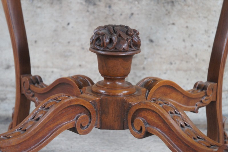 Antique Italian Renaissance Carved Walnut Marble Top Octagonal Center Side Table gallery