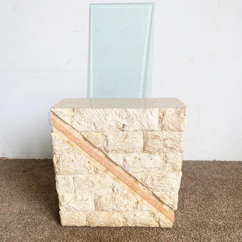 Postmodern Tessellated Mactan Stone Console Table w/ Polished Pink Stone Accent gallery
