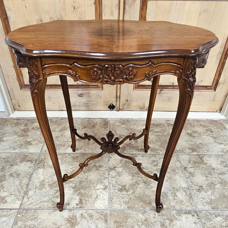 Vintage Rococo Revival Walnut Accent Table - Cabriole Legs - Signed & Stamped gallery