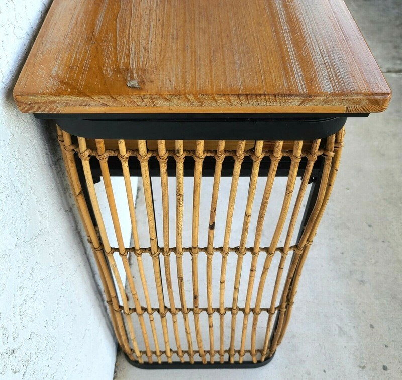 MCM Bamboo Rattan Wood and Wrought Iron 2 Drawer Console Sofa Table gallery