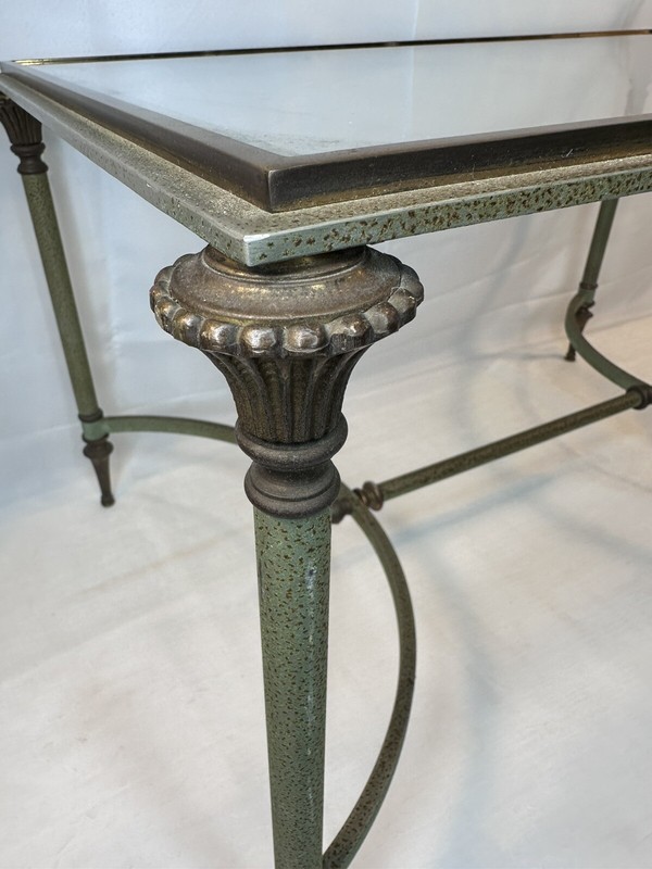 Vtg Regency Italian Coffee Table Neoclassical Style 60s Steel Brass Glass Top gallery