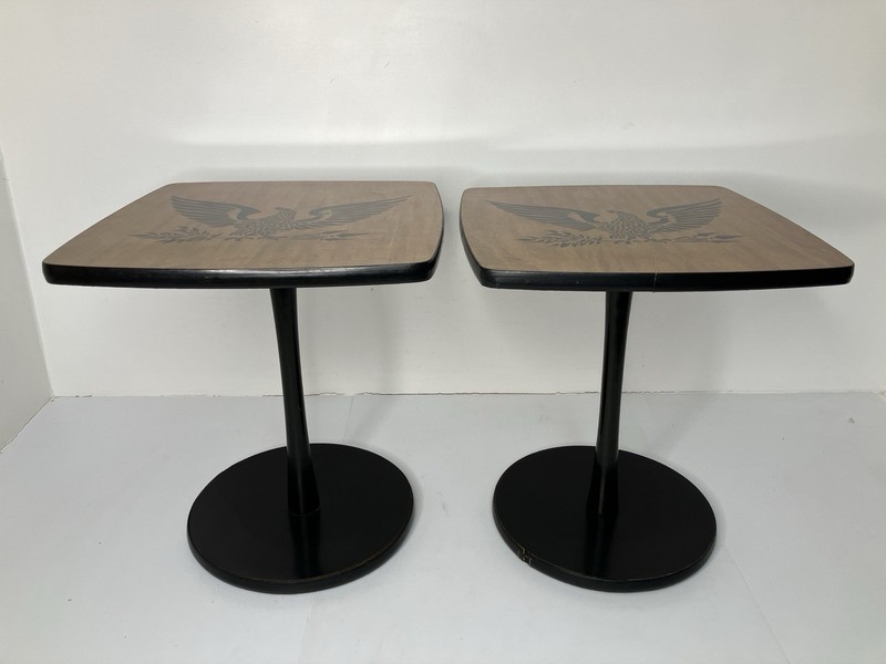 2 Vintage Mid Century Speaker End Tables Laminate Top American Eagle Graphics