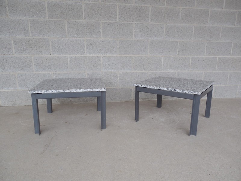 Mid Century Modern Floating Marble Top Steel Base Tables – A Pair