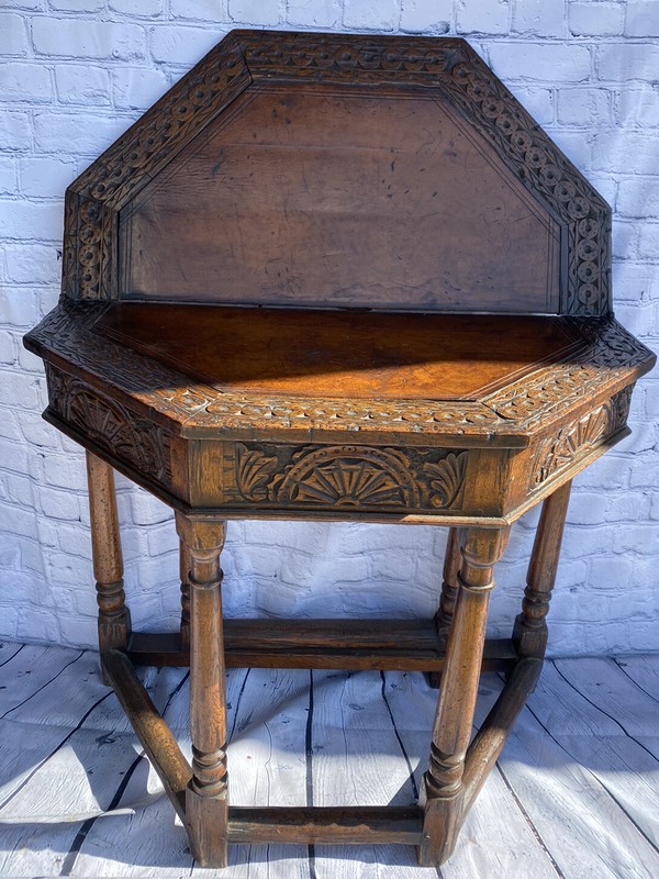 Antique Game Table Carved Oak Flip Top Card Table