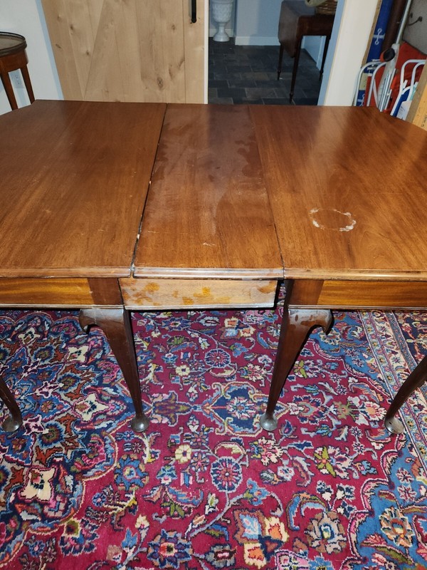 Matched PAIR (2) Solid Mahogany Queen Anne Style End Tables with Leaf for Dining gallery