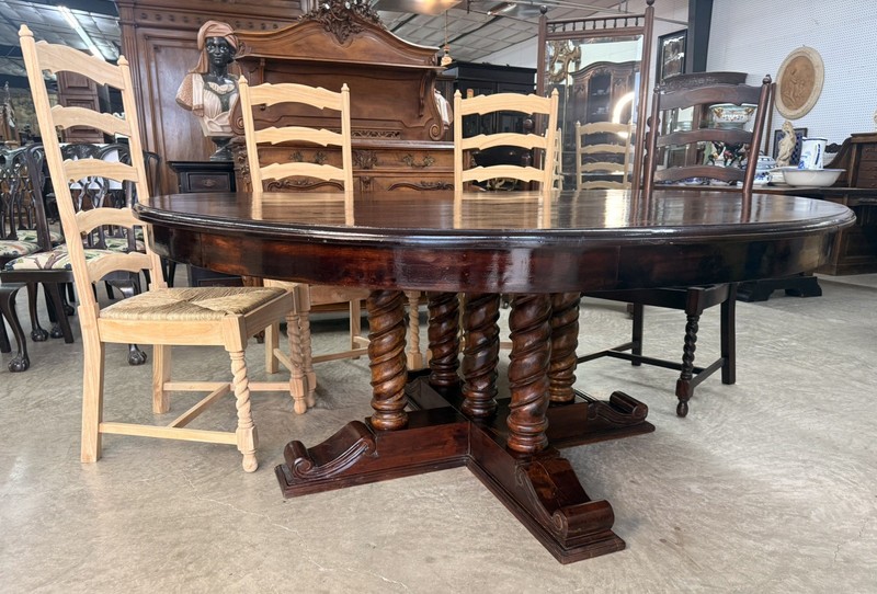 Vintage Country French 72" Round Solid Hardwood Barley Twist Dinning Table gallery