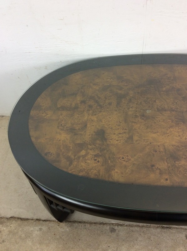 Mid Century Ming Style Coffee Table with Black Lacquer & Burlwood Top gallery