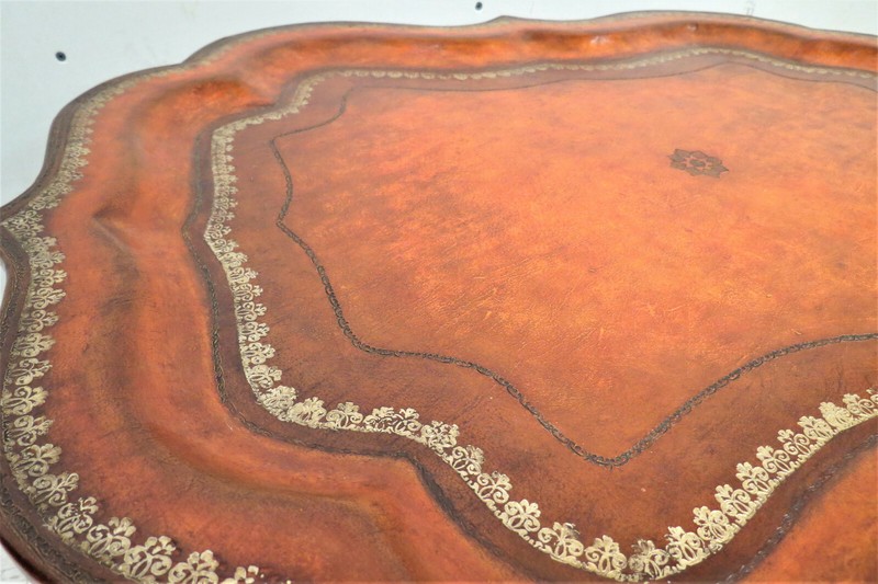 Antique English Butlers Tray Coffee Table Leather Wrapped Regency Style gallery