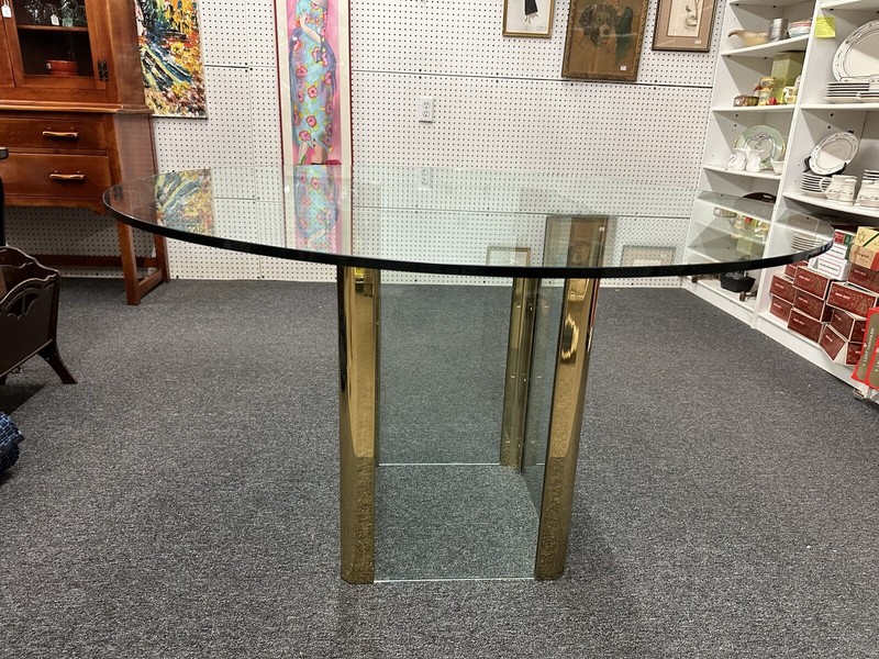 VINTAGE LEON ROSEN - PACE COLLECTION Brass & Glass DINING ROOM TABLE ORIGINAL gallery