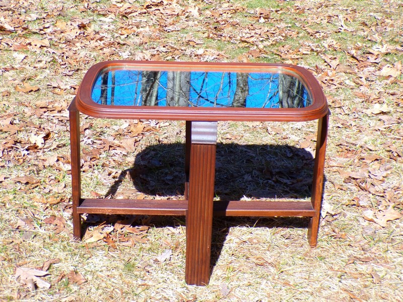 Vintage Art Deco Mirror Top End Table Solid Walnut Petite Coffee Table