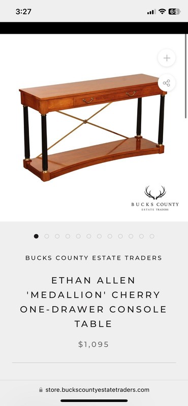 Ethan Allen Medallion Wood Console Table with Brass Accents and Drawer gallery