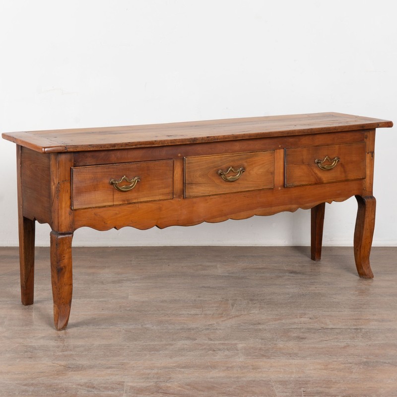19th Century French Cherry Three Drawer Console Table