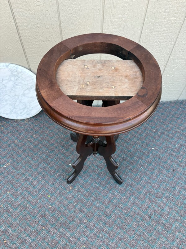67777 Victorian Marble-Top Pedestal Table with Ornate Wooden Base gallery