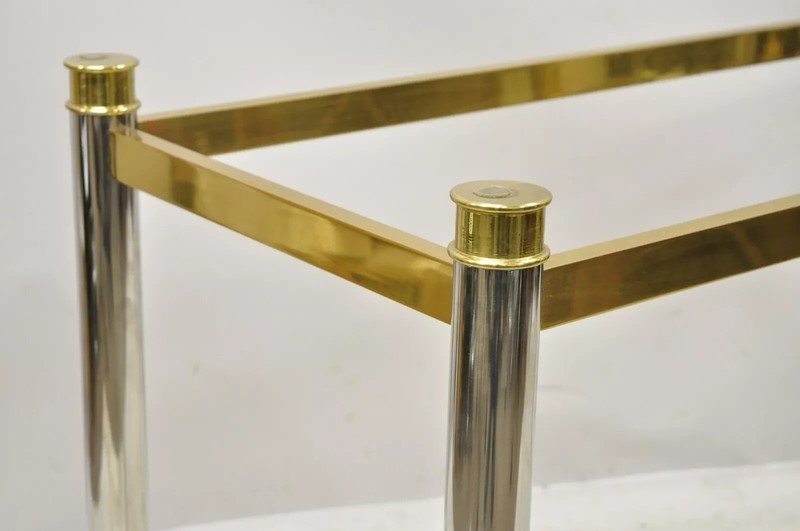 Maison Jansen Style Steel Chrome and Brass Hollywood Regency Console Table Base gallery