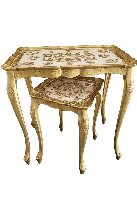 Vintage Italian Florentine Nesting Tables Set of 2 Gold Hollywood Regency Resin