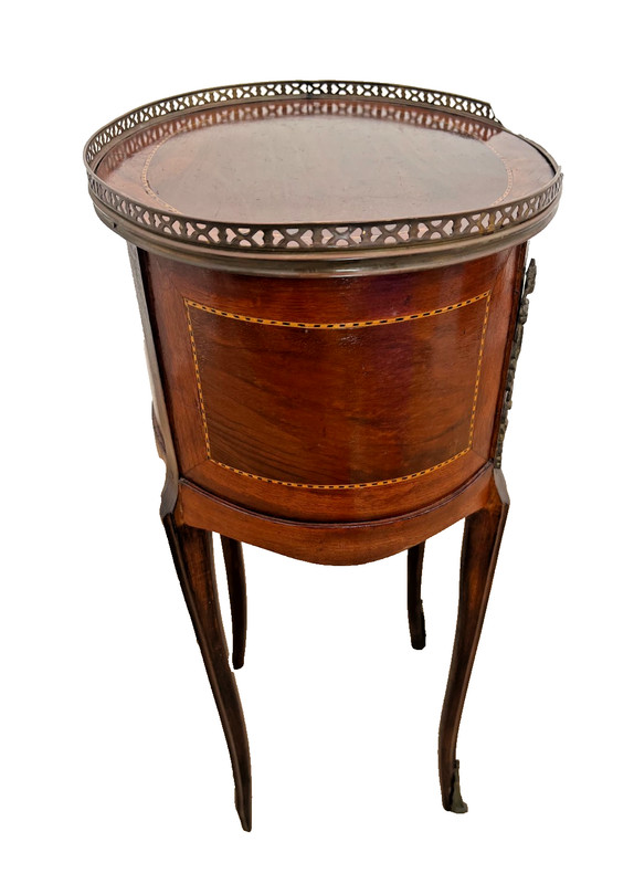 Oval accent Table Nightstand Three Drawers, Inlays, Brass Accents French style gallery