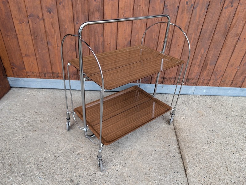 Dinette Serving Cart Tea Cart Table Side Table Bar Chrome 70s Walnut