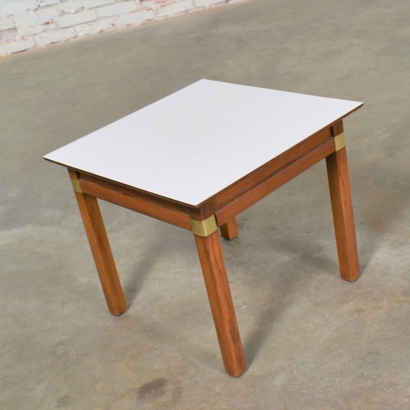 Campaign Style Square Side Table White Laminate Top by Hickory Furniture Mfg. gallery