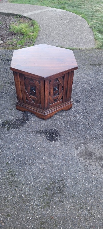 Hexagon oak side table x1 gallery