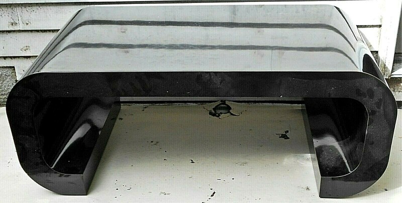 MID CENTURY MODERN KARL SPRINGER SCROLLED END BLACK LAMINATE COFFEE TABLE gallery