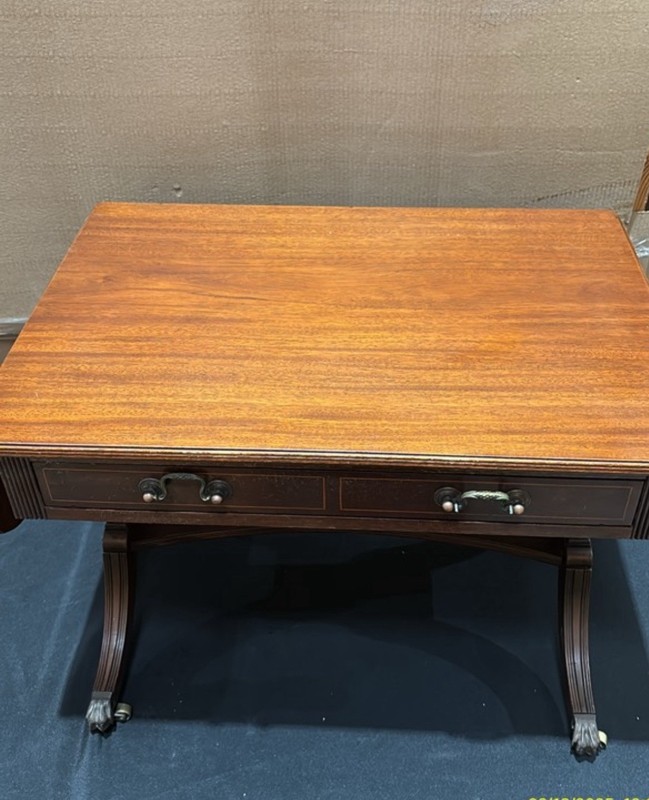 Antique Mahogany Drop-Leaf Writing Desk with Brass Casters gallery