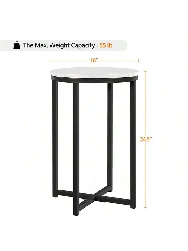 Round Faux Marble End Table X Metal Base Accent Table Antique Gold Black for gallery