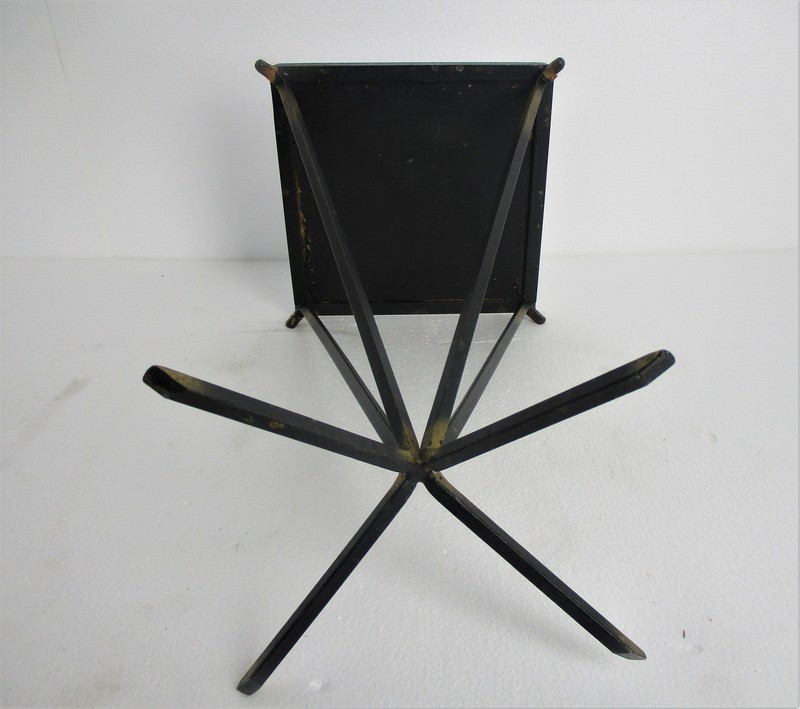 Vintage Small Side Table Plant stand Mosaic tiles Checkered pattern Wrought Iron gallery