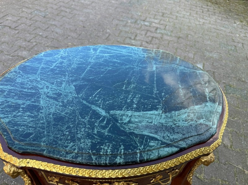 Table Mahogany Oval Louis XVI Green Marble Bronze French 1960s Centerpiece gallery
