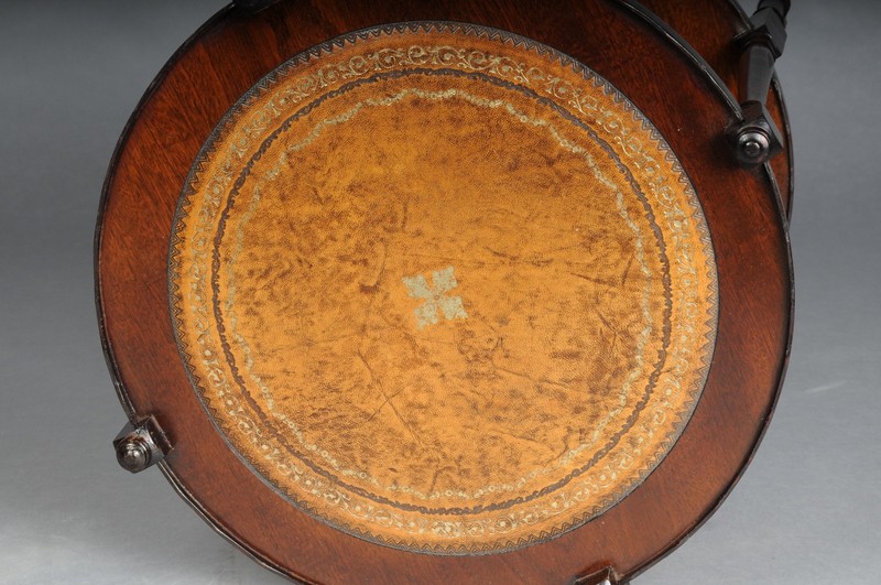 Round Side Table England 20th Century, Wooden Table With Leather Top & 4 Casters gallery
