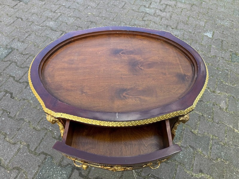 Table Mahogany Oval Louis XVI Green Marble Bronze French 1960s Centerpiece gallery